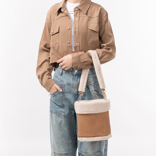 Vintage Bucket Bag Autumn Winter Plush Handbag