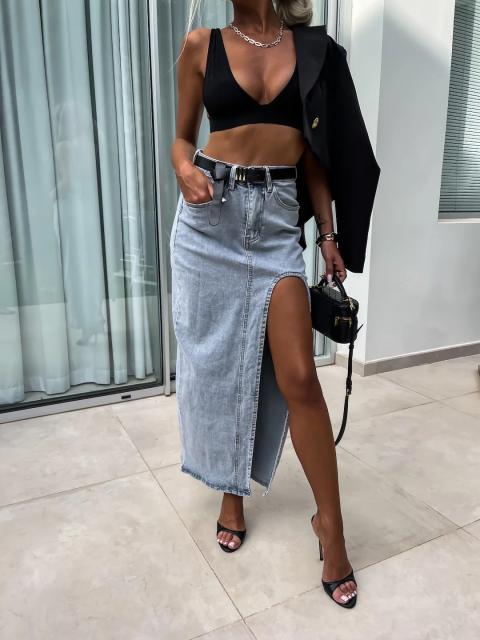 Retro Women's High-Waisted Asymmetrical Slit Denim Half-Length Skirt