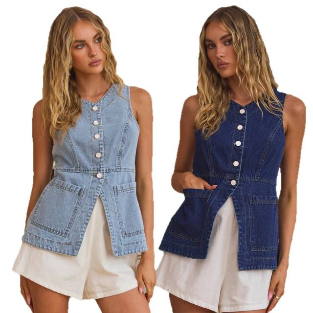 Women's summer fashion casual slim button cardigan Denim vest