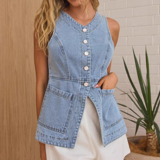 Women's summer fashion casual slim button cardigan Denim vest