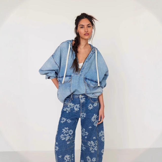 Autumn new fashion loose casual wash hooded Denim long sleeve jacket
