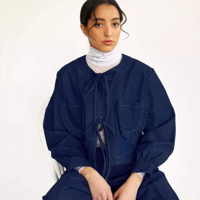 Denim Jacket for Women Autumn Winter New Street Trendy Long-Sleeved Lace-Up Loose Jacket