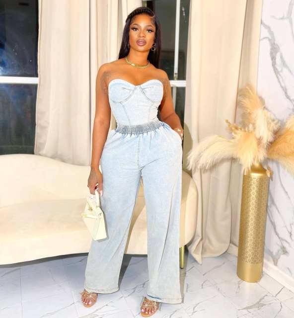 Summer fashion sleeveless casual stretch denim two-piece suit YM5315