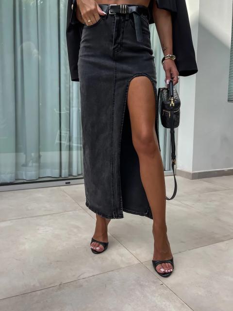 Retro Women's High-Waisted Asymmetrical Slit Denim Half-Length Skirt
