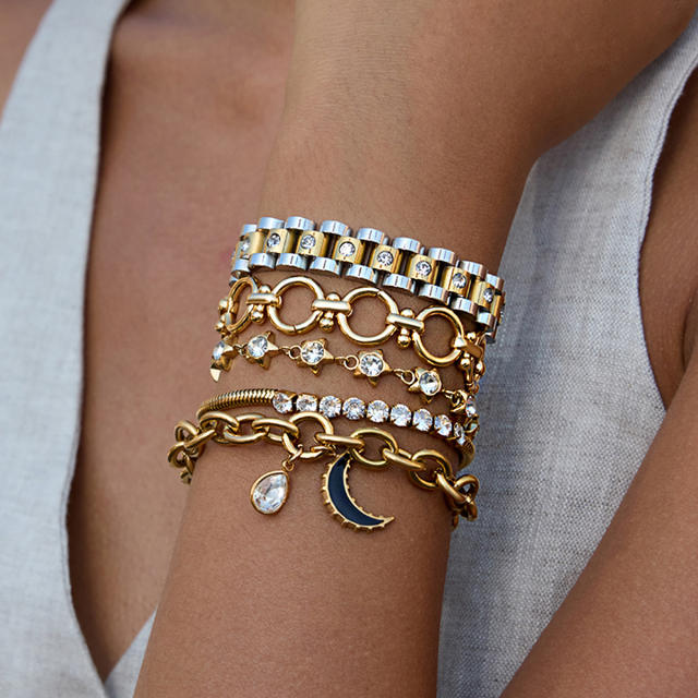 Stainless Steel Watch Strap Zircon Bracelet Light Luxury Non-Fading Jewelry for Women's