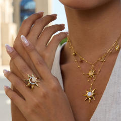 Original moonstone statement sun stainless steel rings