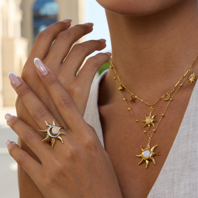 Original moonstone statement sun stainless steel rings