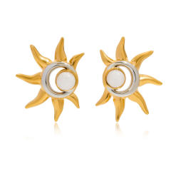 Unique creative two tone moonstone sun stainless steel earrings