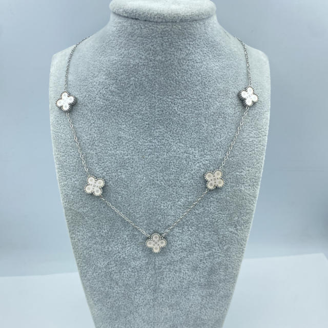 13MM stainless steel 5 flower double-sided shellfish star grain clover necklace