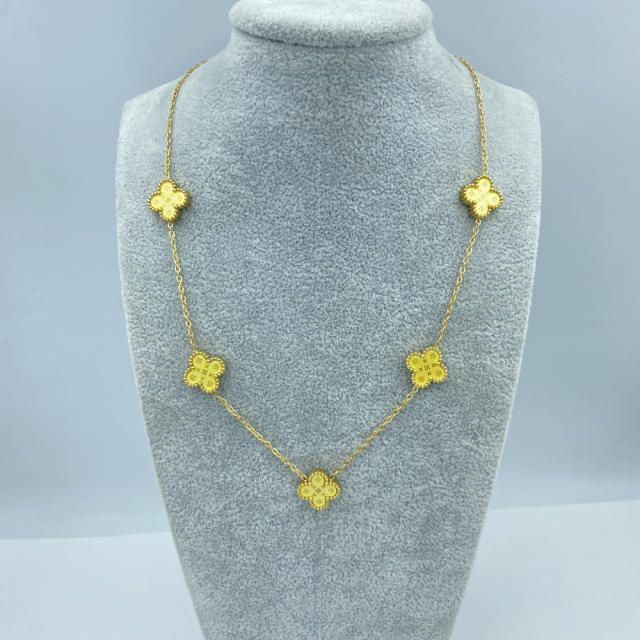 13MM stainless steel 5 flower double-sided shellfish star grain clover necklace