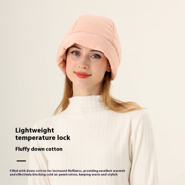 Winter down Cotton Hat Women's Winter Casual Warm Cold-Proof Liner Windproof Fleece-Lined Thickeneded Hat