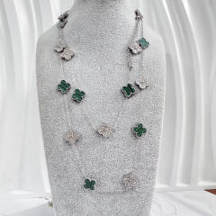 13MM stainless steel 90CM 20 flower double-sided diamond shell lucky four-leaf clover necklace