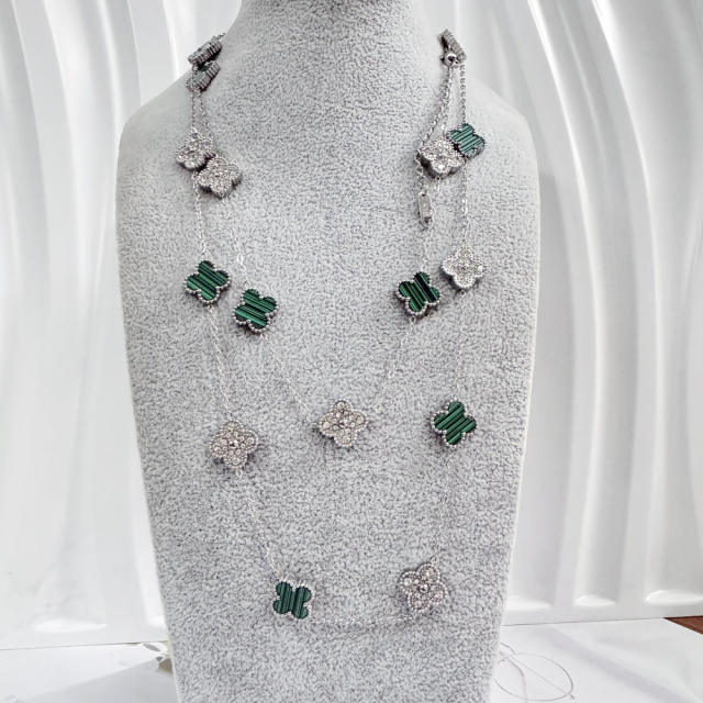 13MM stainless steel 90CM 20 flower double-sided diamond shell lucky four-leaf clover necklace