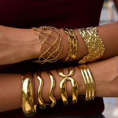 Stainless Steel Hammered Hollow Bracelet Glossy Cuff bangle