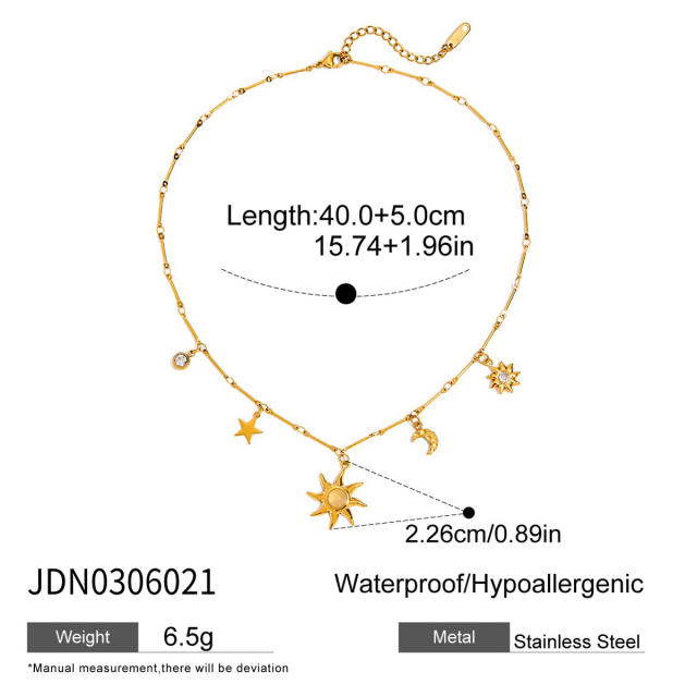 Holiday opal stone statement sun design stainless steel necklace earrings suit