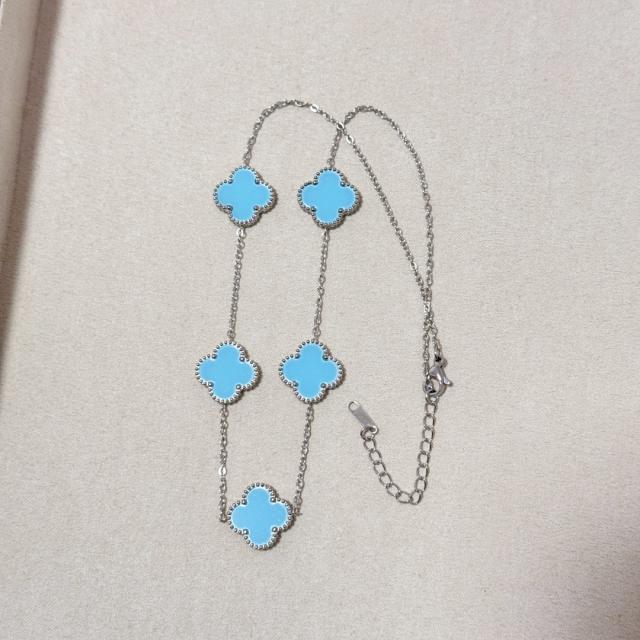 15mm double-sided four-leaf clover five-flower necklace non-fading stainless steel necklace
