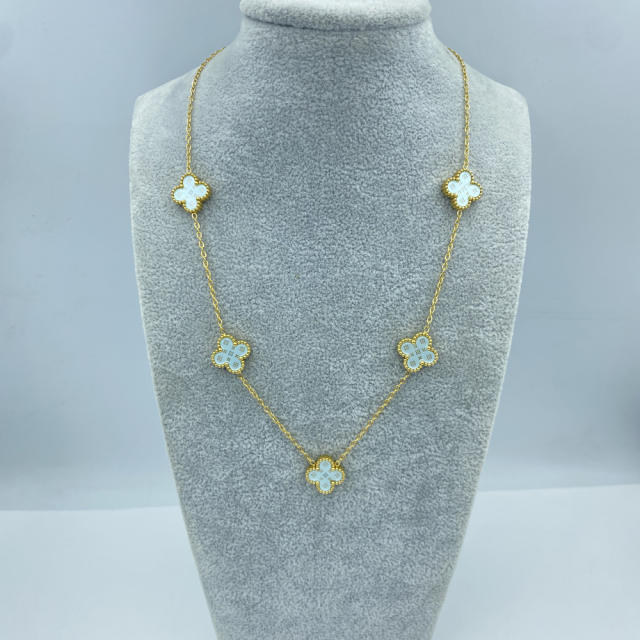 13MM stainless steel 5 flower double-sided shellfish star grain clover necklace