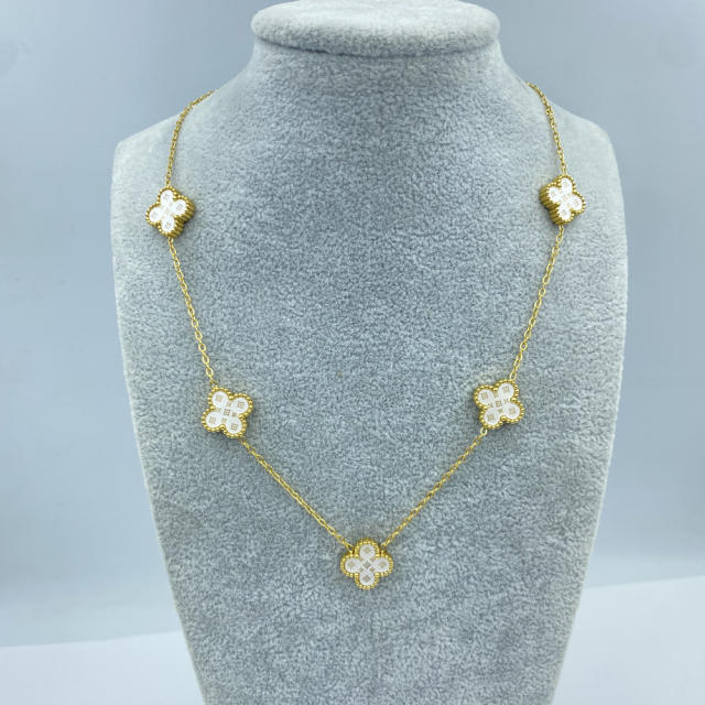 13MM stainless steel 5 flower double-sided shellfish star grain clover necklace