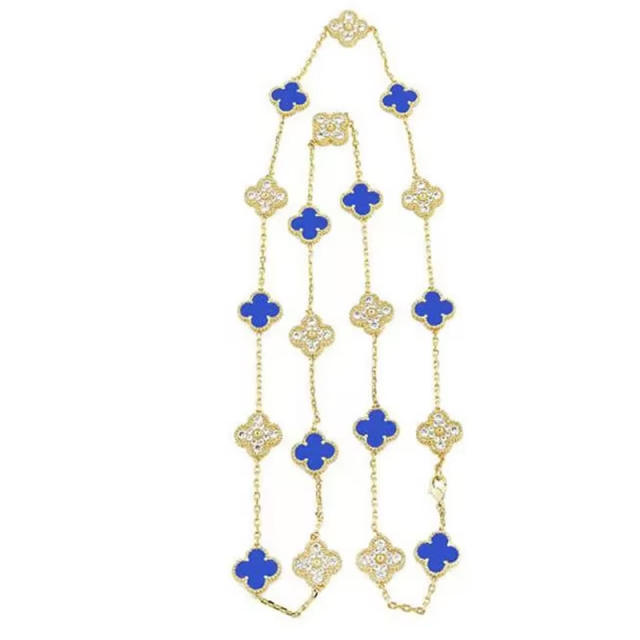 13MM stainless steel 90CM 20 flower double-sided diamond shell lucky four-leaf clover necklace