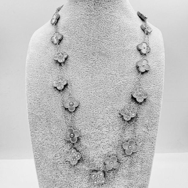 13MM stainless steel 90CM 20 flower double-sided diamond shell lucky four-leaf clover necklace