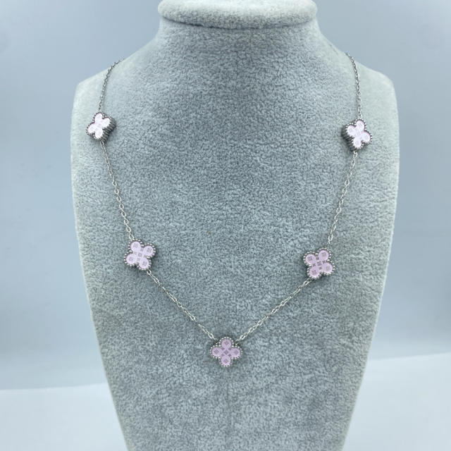 13MM stainless steel 5 flower double-sided shellfish star grain clover necklace