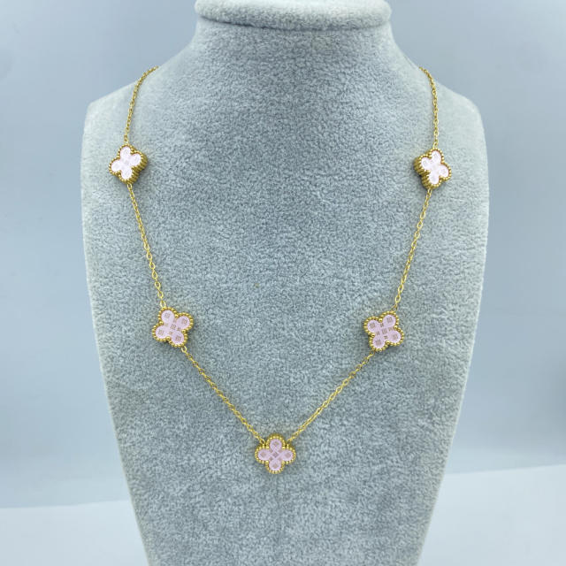 13MM stainless steel 5 flower double-sided shellfish star grain clover necklace