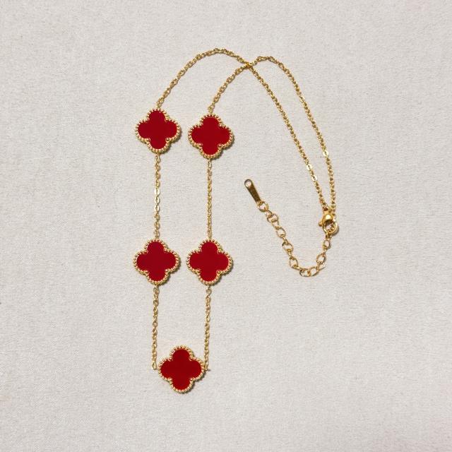 15mm double-sided four-leaf clover five-flower necklace non-fading stainless steel necklace