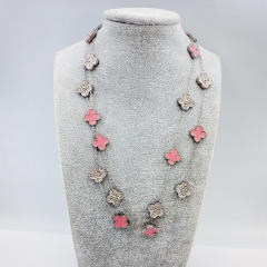 13MM stainless steel 90CM 20 flower double-sided diamond shell lucky four-leaf clover necklace