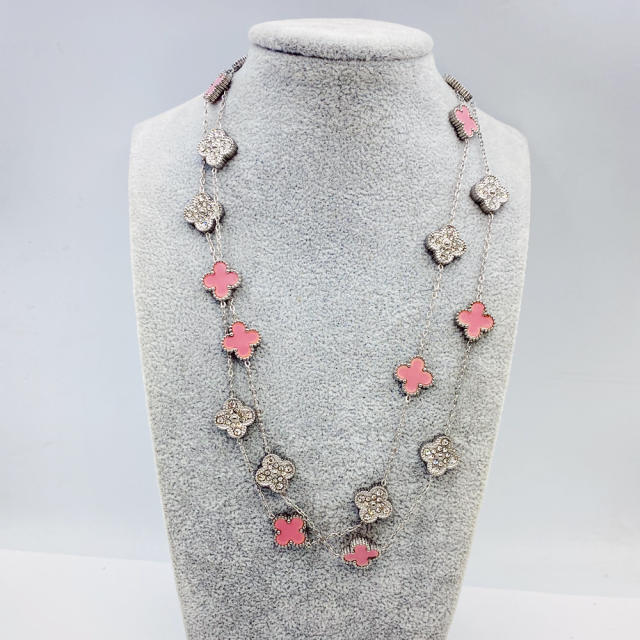 13MM stainless steel 90CM 20 flower double-sided diamond shell lucky four-leaf clover necklace