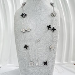 13MM stainless steel 90CM 20 flower double-sided diamond shell lucky four-leaf clover necklace