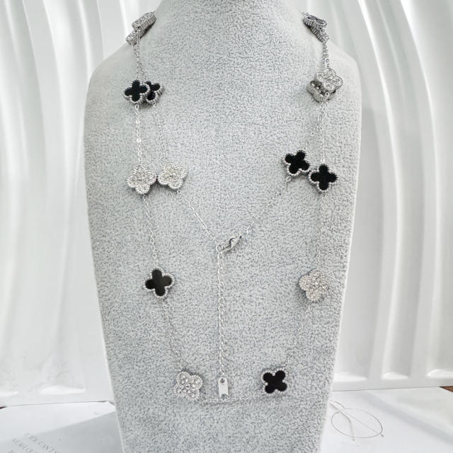 13MM stainless steel 90CM 20 flower double-sided diamond shell lucky four-leaf clover necklace