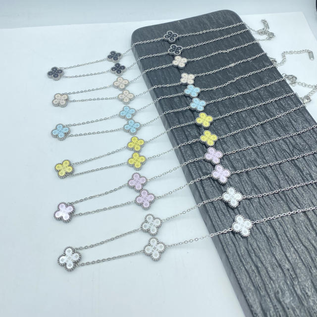 13MM stainless steel 5 flower double-sided shellfish star grain clover necklace