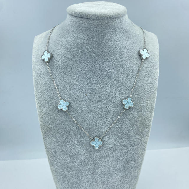 13MM stainless steel 5 flower double-sided shellfish star grain clover necklace