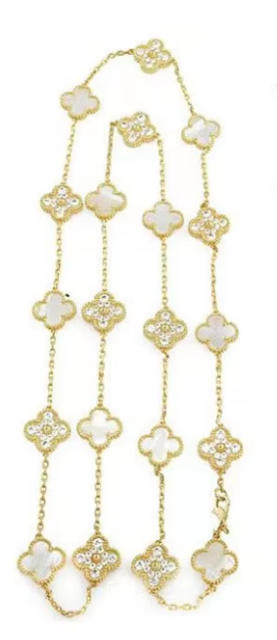 13MM stainless steel 90CM 20 flower double-sided diamond shell lucky four-leaf clover necklace