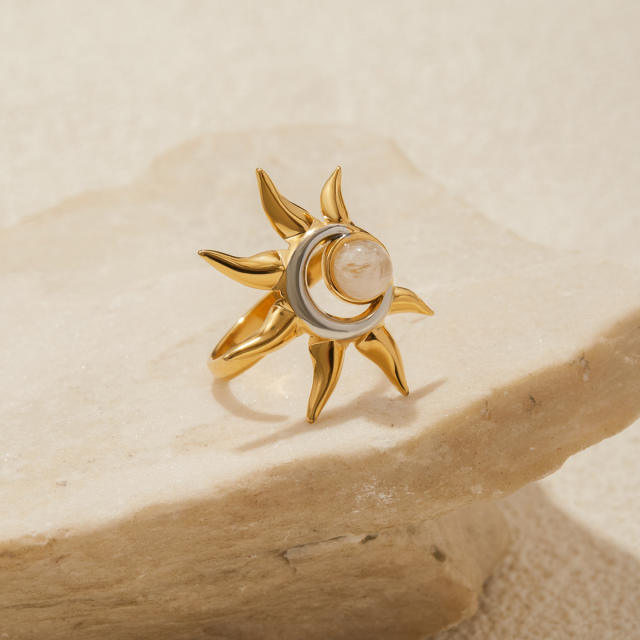 Original moonstone statement sun stainless steel rings