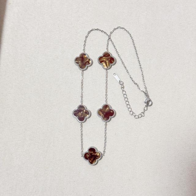 15mm double-sided four-leaf clover five-flower necklace non-fading stainless steel necklace