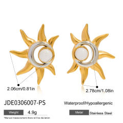 Unique creative two tone moonstone sun stainless steel earrings