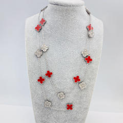 13MM stainless steel 90CM 20 flower double-sided diamond shell lucky four-leaf clover necklace
