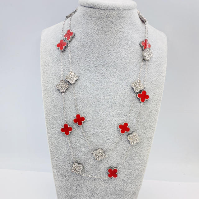 13MM stainless steel 90CM 20 flower double-sided diamond shell lucky four-leaf clover necklace
