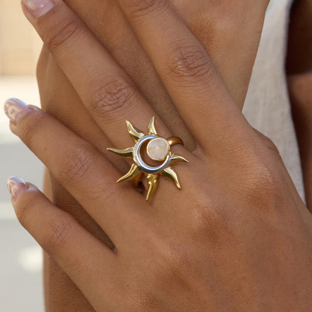 Original moonstone statement sun stainless steel rings