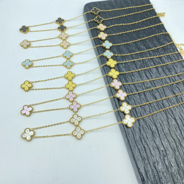 13MM stainless steel 5 flower double-sided shellfish star grain clover necklace