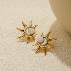Unique creative two tone moonstone sun stainless steel earrings