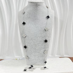 13MM stainless steel 90CM 20 flower double-sided diamond shell lucky four-leaf clover necklace