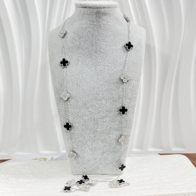 13MM stainless steel 90CM 20 flower double-sided diamond shell lucky four-leaf clover necklace