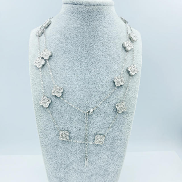 13MM stainless steel 90CM 20 flower double-sided diamond shell lucky four-leaf clover necklace