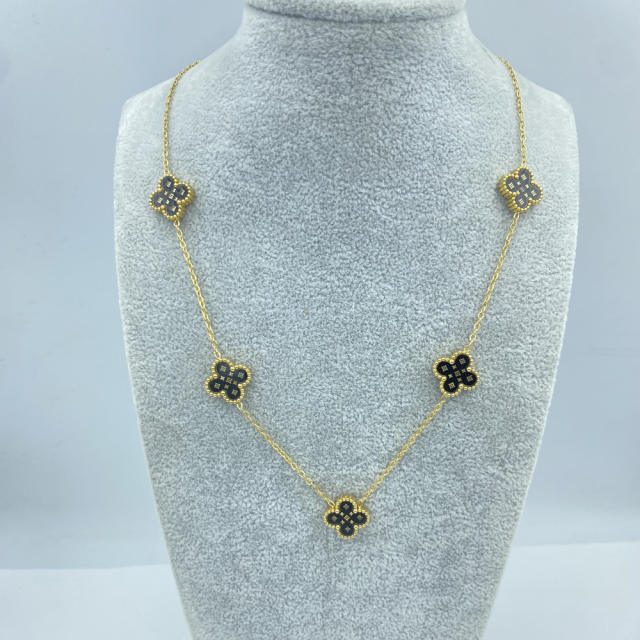 13MM stainless steel 5 flower double-sided shellfish star grain clover necklace