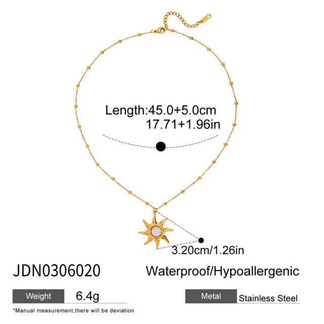 Holiday opal stone statement sun design stainless steel necklace earrings suit