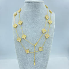 13MM stainless steel 90CM 20 flower double-sided diamond shell lucky four-leaf clover necklace