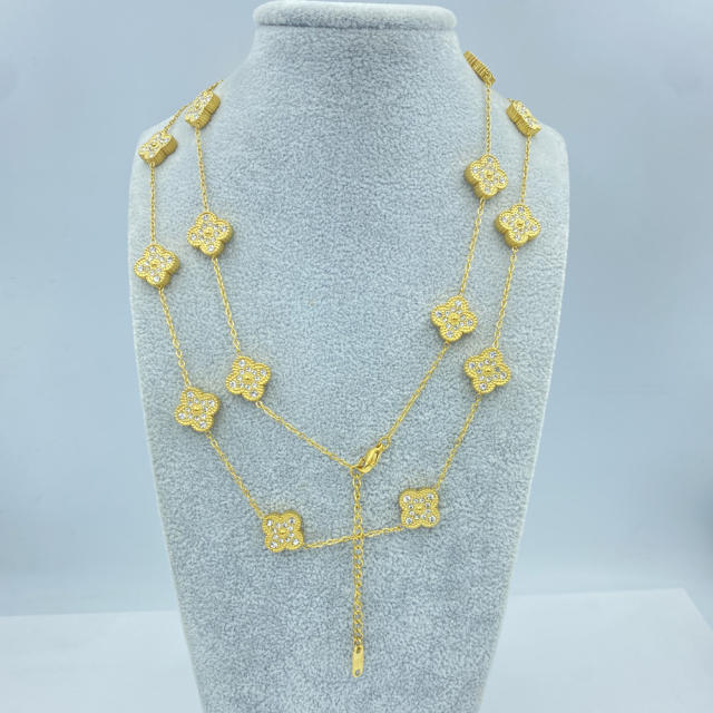 13MM stainless steel 90CM 20 flower double-sided diamond shell lucky four-leaf clover necklace