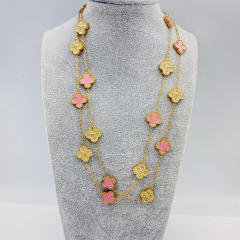 13MM stainless steel 90CM 20 flower double-sided diamond shell lucky four-leaf clover necklace